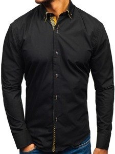 Camisa elegante de manga larga para hombre negra y marrón Bolf 4708