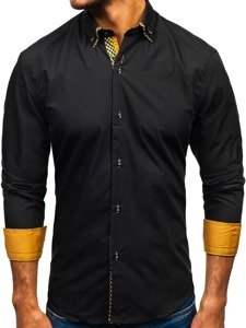 Camisa elegante de manga larga para hombre negra y marrón Bolf 4708