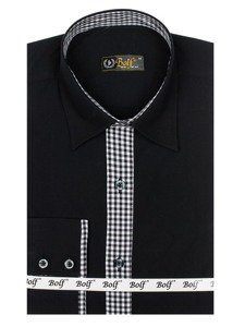 Camisa elegante de manga larga para hombre negro Bolf 0939