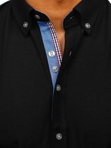 Camisa elegante de manga larga para hombre negro Bolf 8838-1