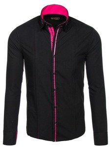 Camisa elegante de manga larga para hombre negro y rosa Bolf 2964
