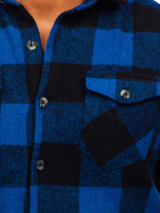 Camisa flanela de manga larga para hombre azul oscuro Bolf 20723