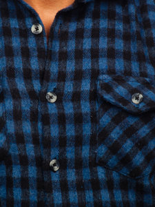 Camisa franela a cuadros de manga larga para hombre azul oscuro Bolf 22701