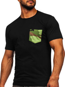 Camiseta algodón de manga corta con bolsillo para hombre negro Bolf 14507