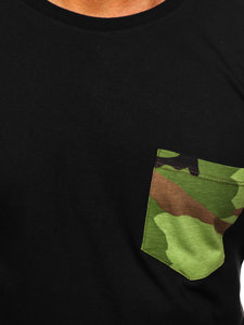 Camiseta algodón de manga corta con bolsillo para hombre negro Bolf 14507