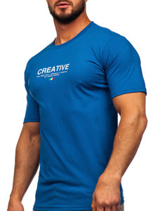 Camiseta algodón de manga corta con impresión para hombre azul Bolf 14759