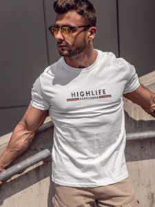 Camiseta  algodón de manga corta con impresión para hombre blanco Bolf 14738