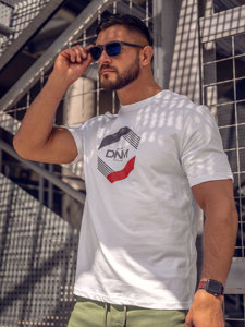 Camiseta algodón de manga corta con impresión para hombre blanco Bolf 14741A