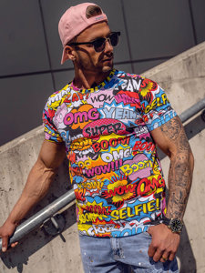 Camiseta algodón de manga corta con impresión para hombre multicolor Bolf 14965A