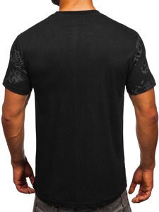 Camiseta algodón de manga corta con impresión para hombre negro Bolf 14471