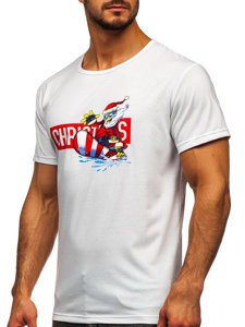 Camiseta blanca para hombre con estampado navideño Bolf KS2502