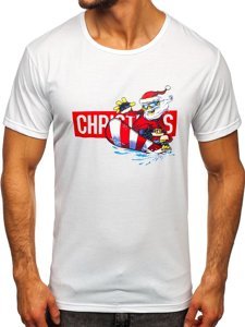 Camiseta blanca para hombre con estampado navideño Bolf KS2502