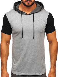Camiseta camuflaje de manga corta con capucha con impresión para hombre gris Bolf 8T970