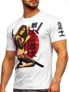 Camiseta de manga corta con aplicaciones para hombre blanco Bolf 192377-1