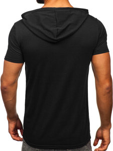 Camiseta de manga corta con capucha con impresión para hombre negro Bolf 8T978