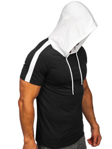 Camiseta de manga corta con capucha sin impresión para hombre negro Bolf 8T299
