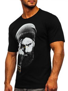 Camiseta de manga corta con estampado para hombre negro Bolf 142175
