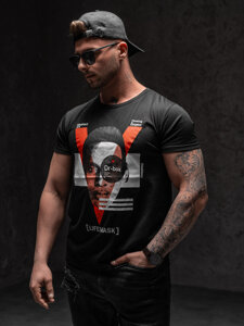 Camiseta de manga corta con impresión para hombre negro Bolf KS2552