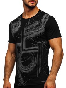 Camiseta de manga corta con impresión para hombre negro y gris Bolf KS2525T