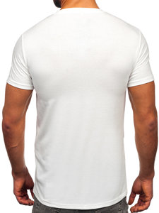 Camiseta de manga corta de camuflaje con impresión con bolsillo para hombre blanco y verde Bolf 8T85