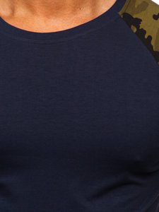 Camiseta de manga corta para hombre azul oscuro y camuflaje Bolf 8T82