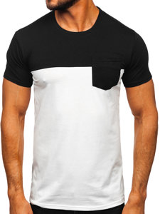 Camiseta de manga corta sin impresión con bolsillo para hombre negro y blanco Bolf 8T91
