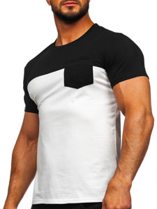 Camiseta de manga corta sin impresión con bolsillo para hombre negro y blanco Bolf 8T91
