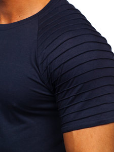 Camiseta de manga corta sin impresión para hombre azul oscuro Bolf 8T88