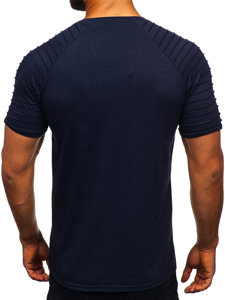 Camiseta de manga corta sin impresión para hombre azul oscuro Bolf 8T88