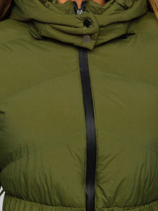 Chaqueta abrochada de invierno con capucha para mujer color caqui Bolf 23060