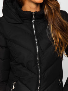 Chaqueta acolchada con capucha de invierno para mujer negro Bolf 5M725