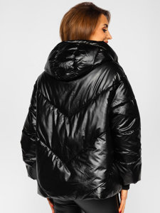 Chaqueta acolchada con capucha de invierno para mujer negro Bolf P6618