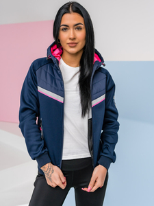 Chaqueta acolchada de entretiempo para mujer con capucha color azul oscuro Denley KSW4012