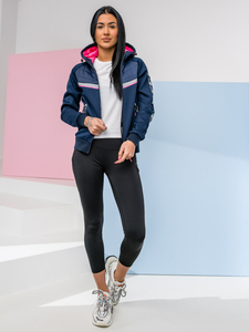 Chaqueta acolchada de entretiempo para mujer con capucha color azul oscuro Denley KSW4012