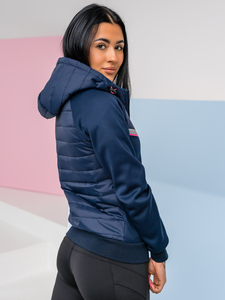 Chaqueta acolchada de entretiempo para mujer con capucha color azul oscuro Denley KSW4012