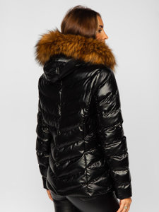 Chaqueta acolchada de invierno con capucha para mujer negro y marrón Bolf 5M773