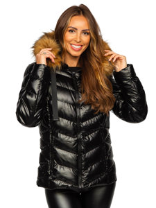 Chaqueta acolchada de invierno con capucha para mujer negro y marrón Bolf 5M773