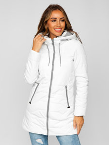 Chaqueta acolchada, larga con capucha de invierno para mujer blanco Bolf 7055