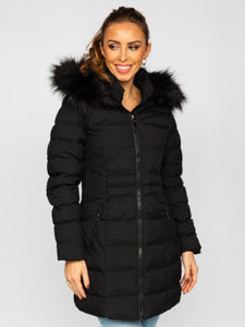 Chaqueta acolchada larga de invierno con capucha para mujer negro Bolf 16M9061