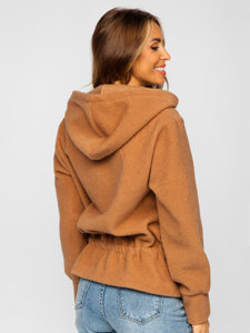 Chaqueta con capucha abrigo corto para mujer brązowa Bolf 9320