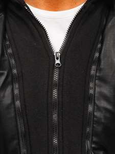 Chaqueta de cuero con capucha para hombre negro Bolf 1169