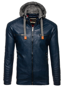Chaqueta de cuero para hombre azul oscuro Bolf ex702