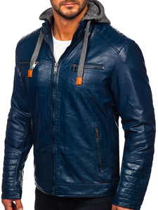Chaqueta de cuero para hombre azul oscuro Bolf ex702
