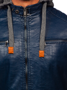 Chaqueta de cuero para hombre azul oscuro Bolf ex702