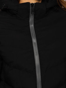 Chaqueta larga acolchada de invierno abrigo con capucha negro para mujer Bolf 7089