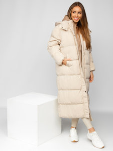 Chaqueta larga acolchada de invierno abrigo con capucha para mujer beige Bolf R6702