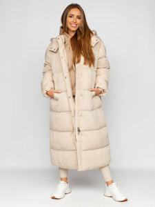 Chaqueta larga acolchada de invierno abrigo con capucha para mujer beige Bolf R6702