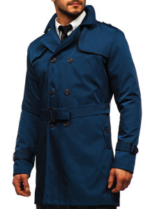 Gabardina cruzada para hombre con cuello alto y cinturón color azul Bolf 0001