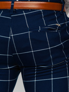 Pantalón chino a cuadros de tela para hombre azul oscuro Bolf 0037