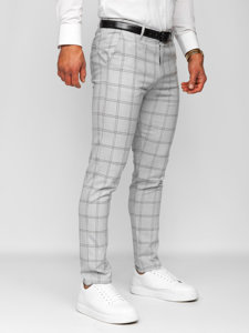 Pantalón chino a cuadros de tela para hombre gris y negro Bolf 0036